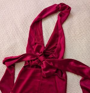 Satin Red Maxi Dress Deep Plunge